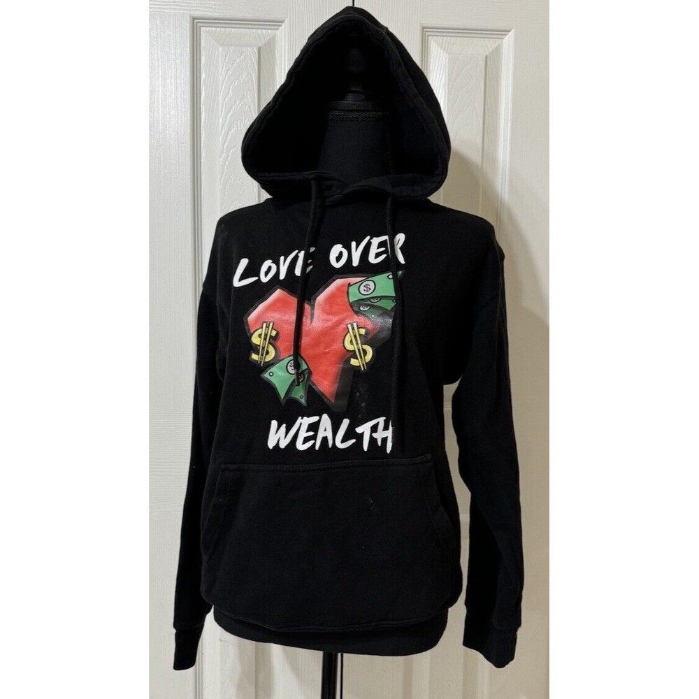 VTG Y2K Love Over Wealth Collection Hoodie Love Heart VS old Money Dollar USA S